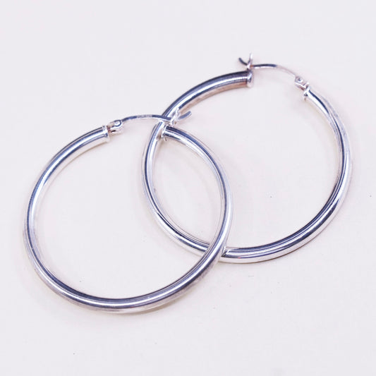 1.5” vtg sterling silver loop earrings, fashion minimalist primitive hoops