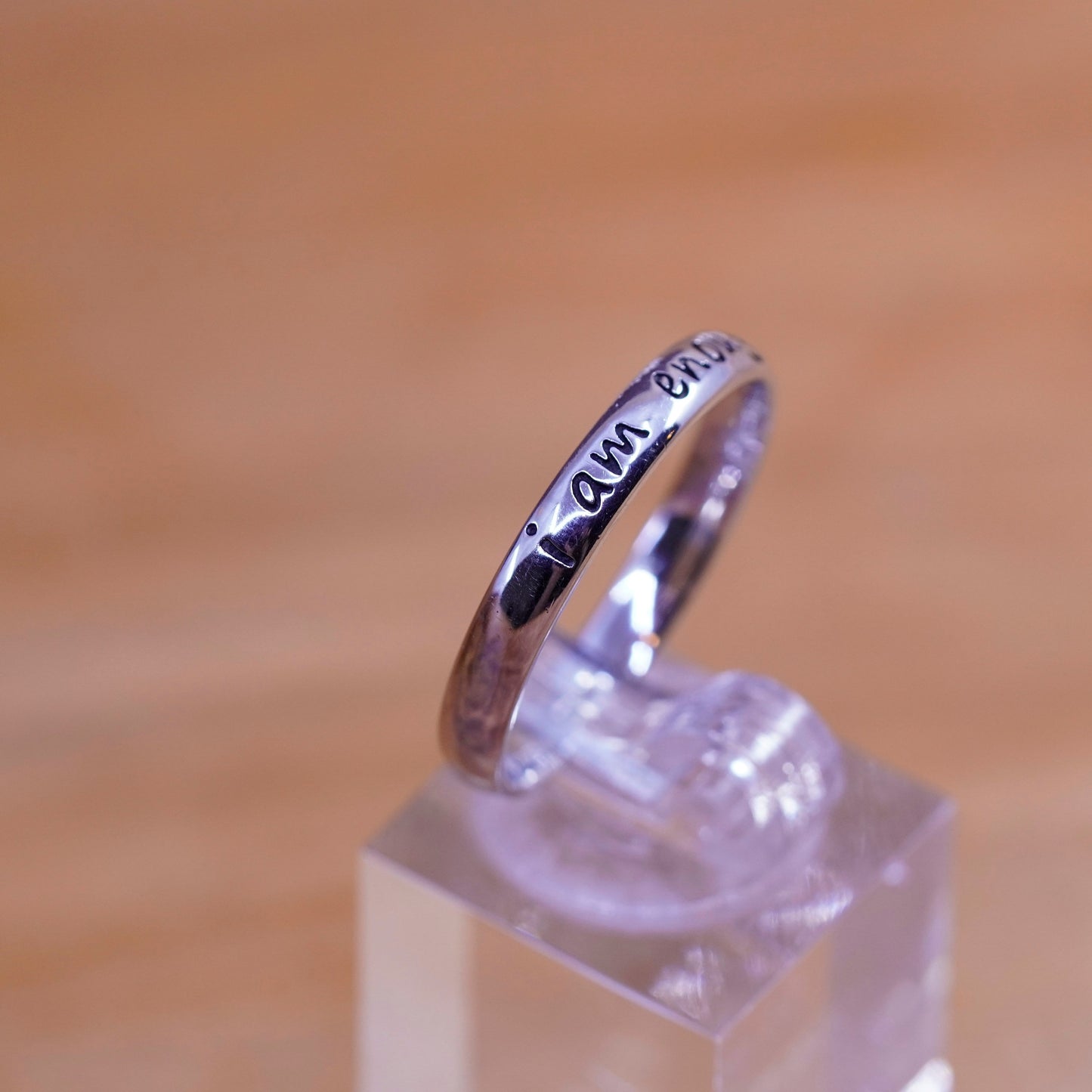 Size 11.25, Sterling silver inspirational ring, 925 quote band “i am enough.”