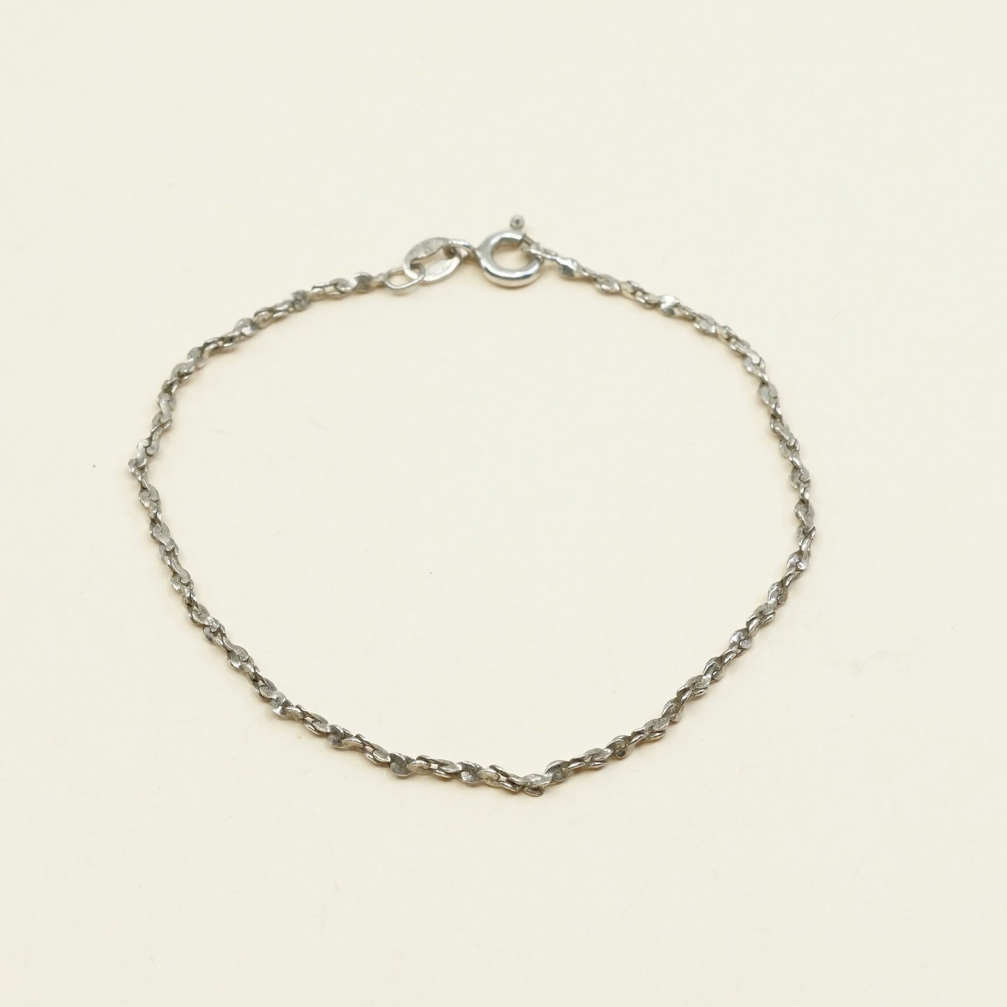 7.25", 2mm, VTG sterling silver handmade bracelet, twisted nugget link bracelet