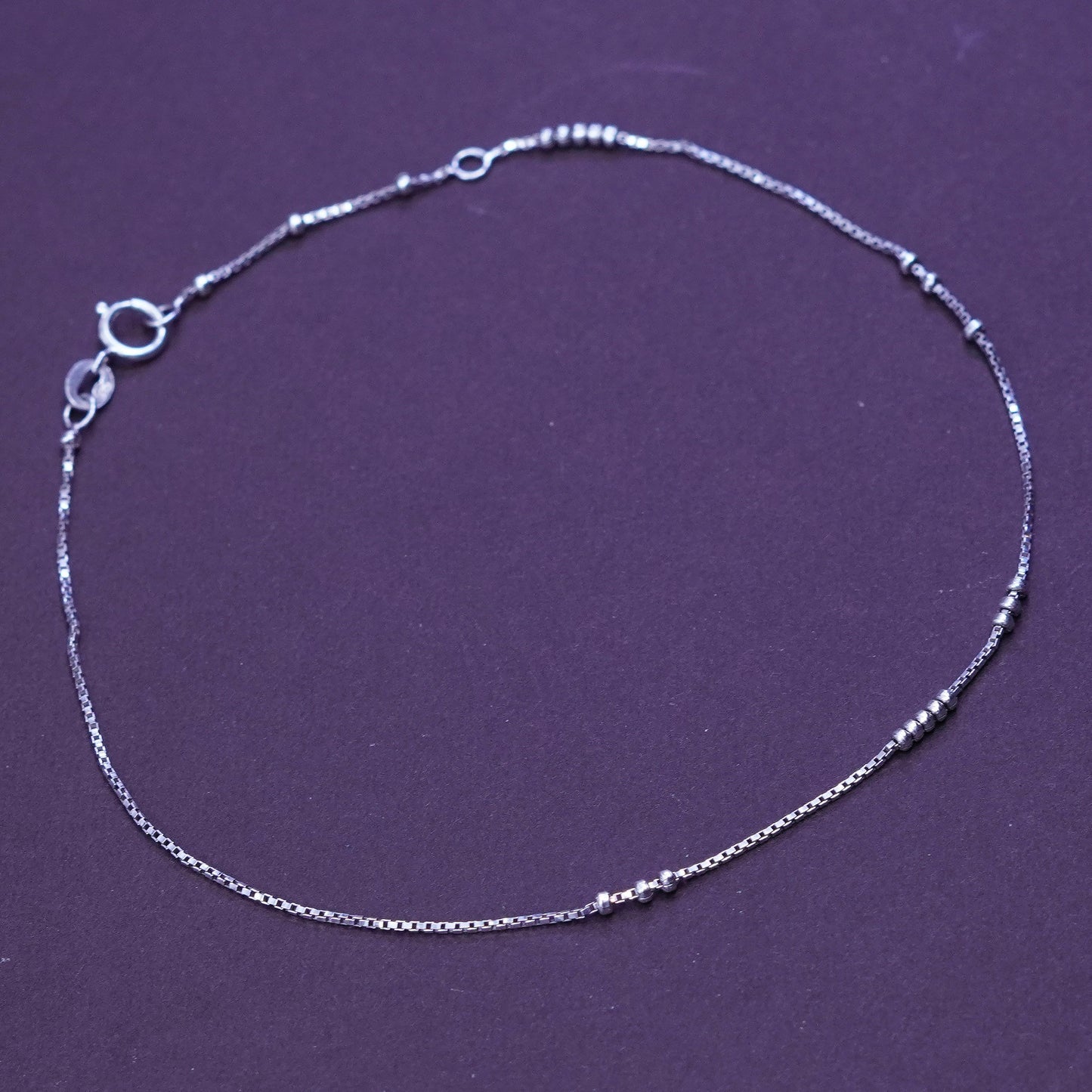 10”, vintage Sterling 925 silver handmade box link bracelet anklet with beads