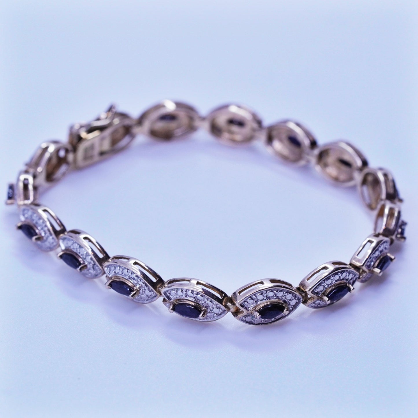 7”, vermeil gold Sterling 925 silver tennis bracelet chain sapphire diamond