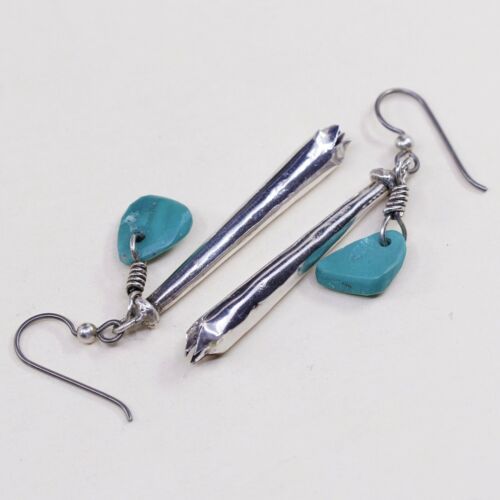 Vtg Native American Long handmade Sterling 925 Silver Earrings w/ turquoise