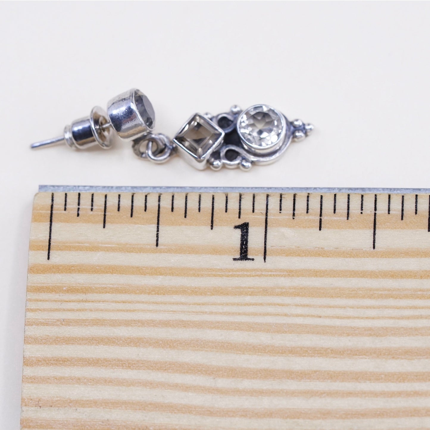 Vintage sterling silver handmade earrings, 925 with smoky topaz drops
