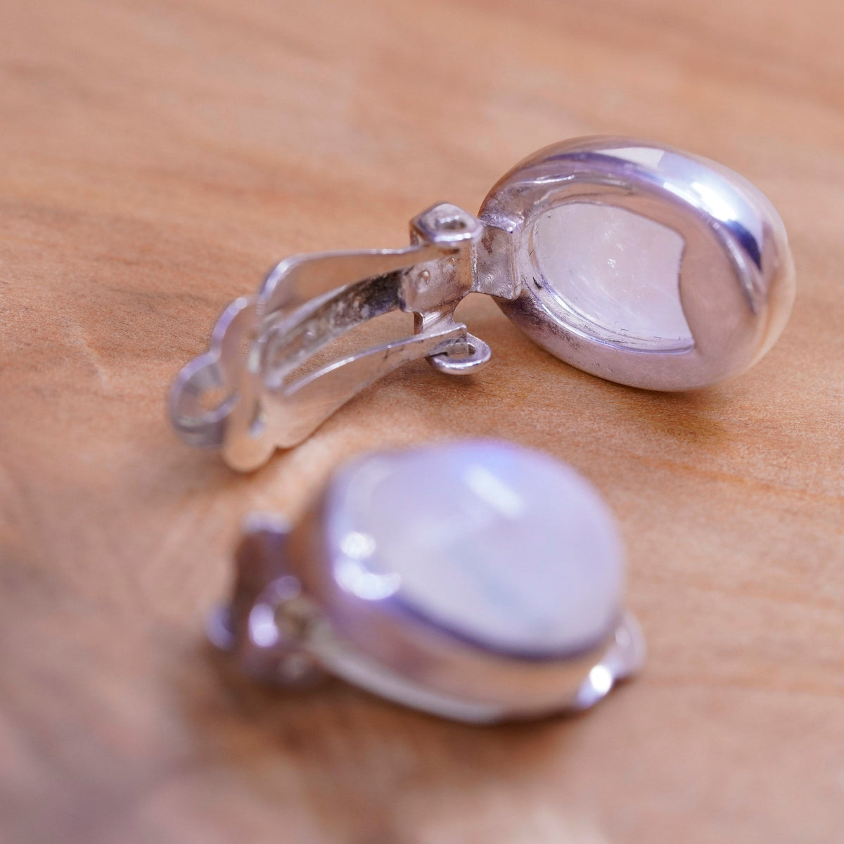 mexico Sterling silver handmade clip on, 925 modern earrings with moonstone