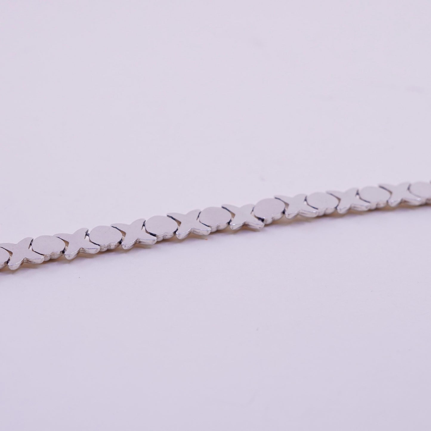 8”, Vintage sterling silver tennis bracelet, 925 heart XOXO link chain