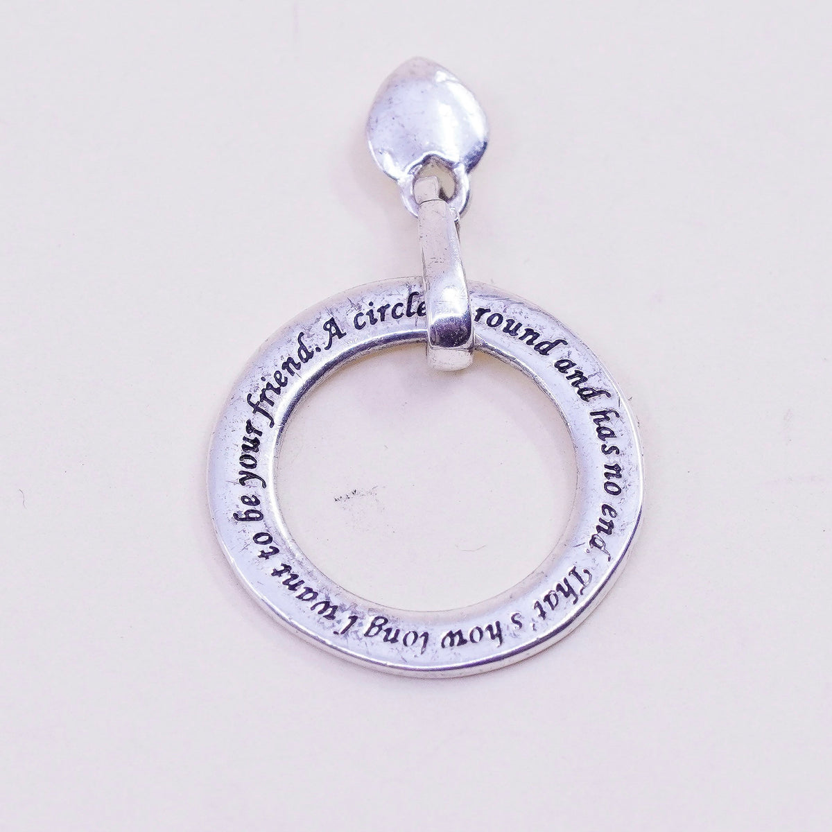 Sterling silver inspirational quote pendant, 925 circle with “a circle is round