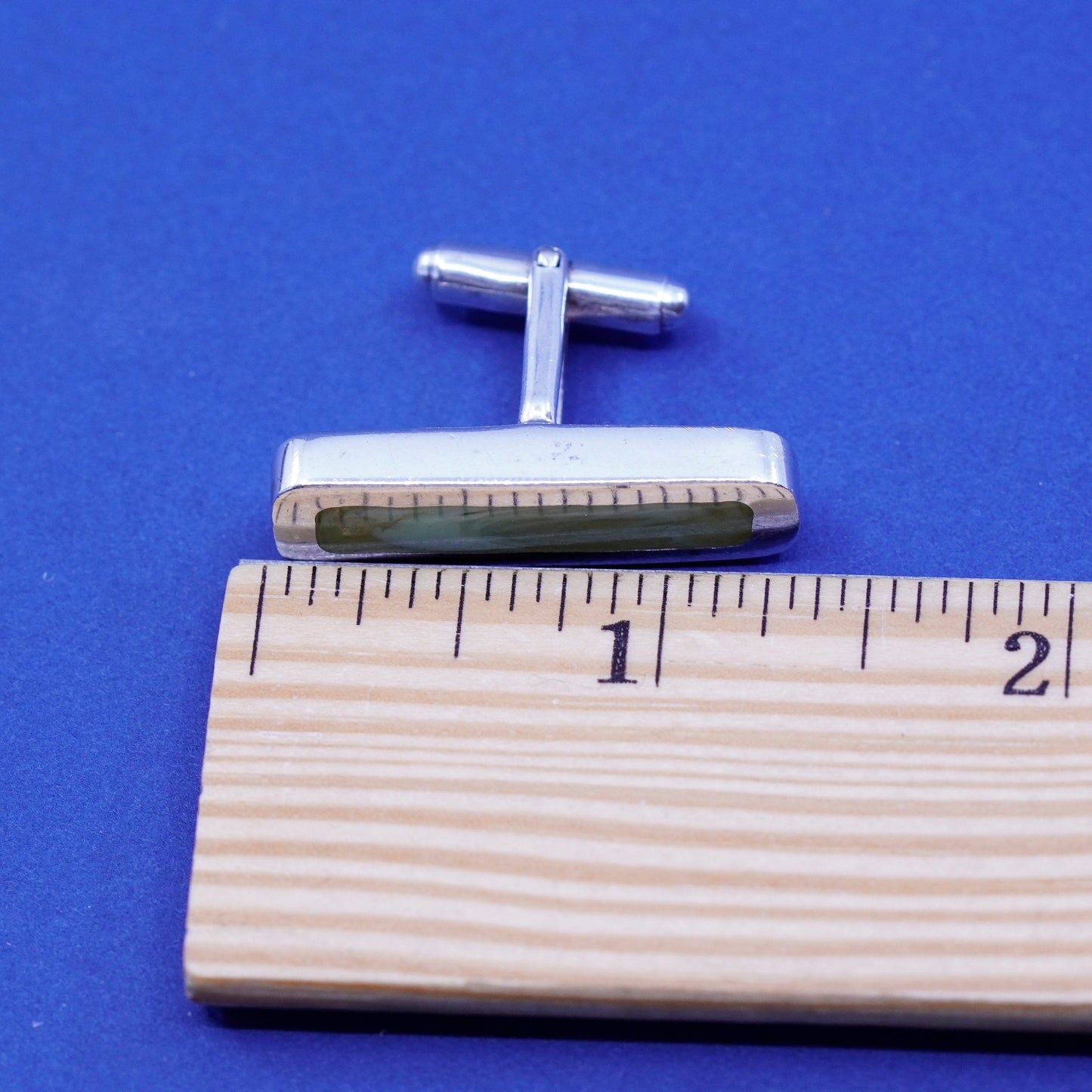 DD designer sterling silver Handmade cufflink, long 925 cuff links green resin