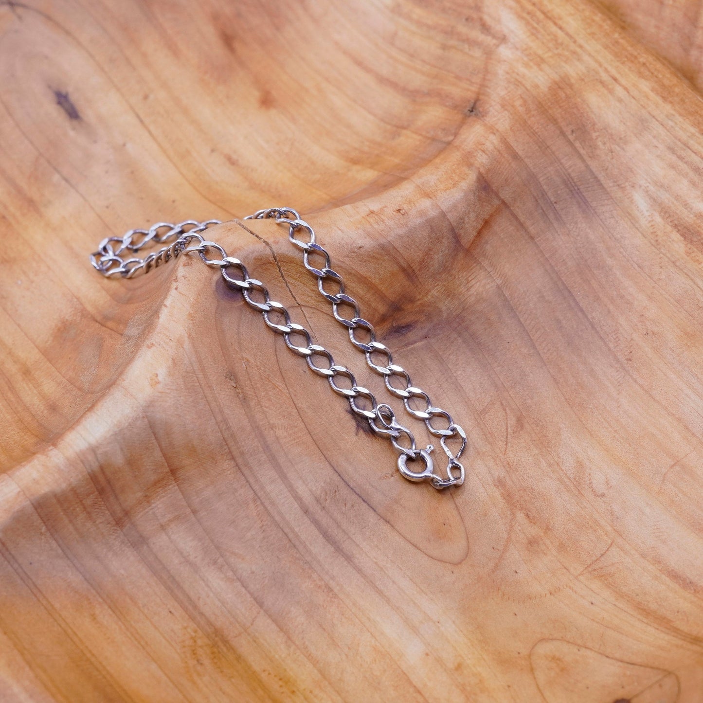 7.75”, 4mm, vintage Sterling silver handmade curb bracelet, 925 charm chain