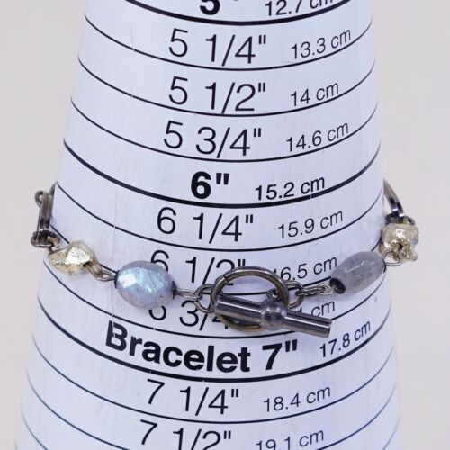 6.5”, Vtg Antique Brass Bracelet W/ Disc Charm N Moonstone Inlah