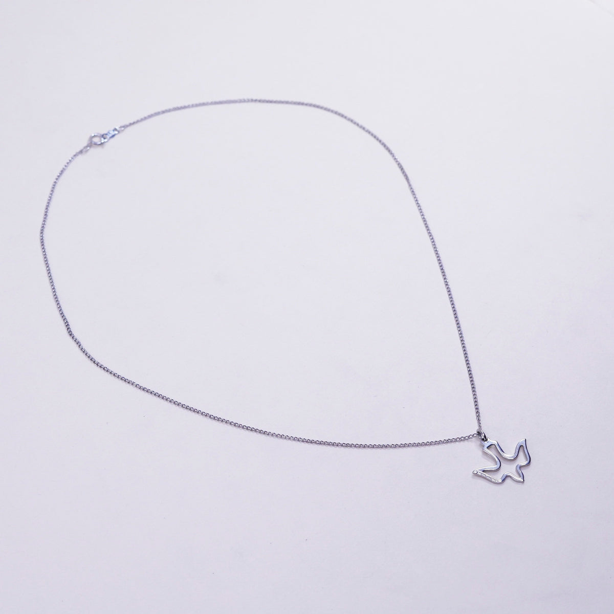 18”, vintage sterling silver handmade necklace, 925 curb chain w/ bird pendant