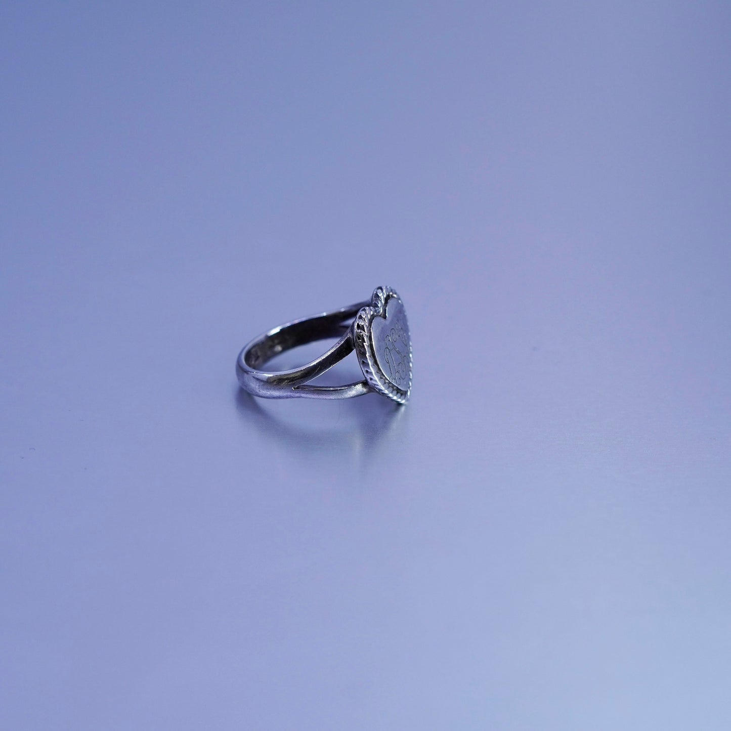 Size 7, Sterling 925 silver handmade heart ring, monogram initial “DSA” band