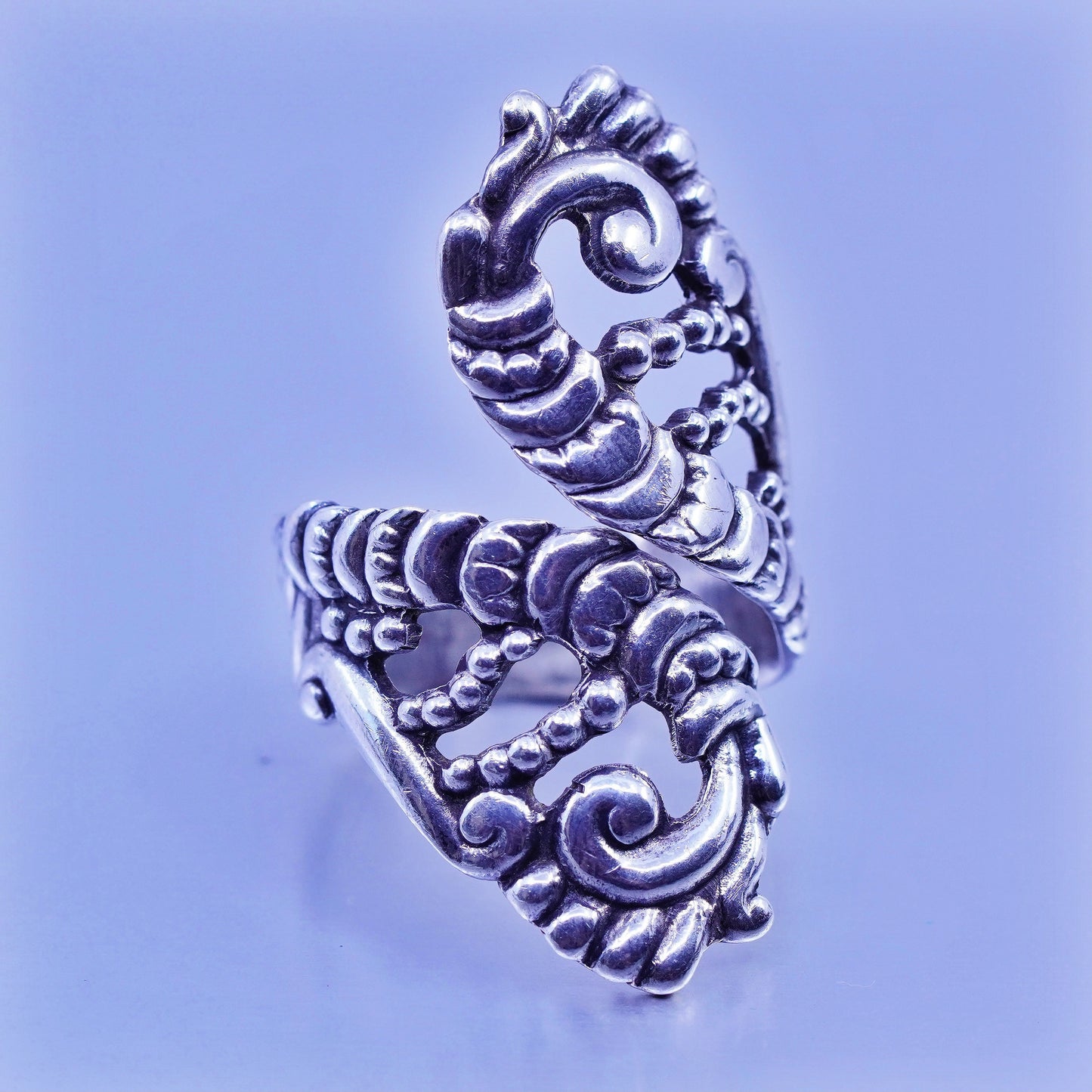 Size adjustable, vtg taxco Sterling 925 silver ring, wrap filigree swirly band