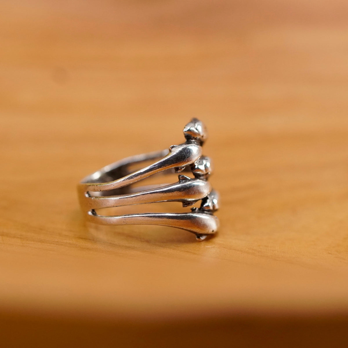 Size 7.5, vintage Sterling silver handmade ring, 925 dolphin band