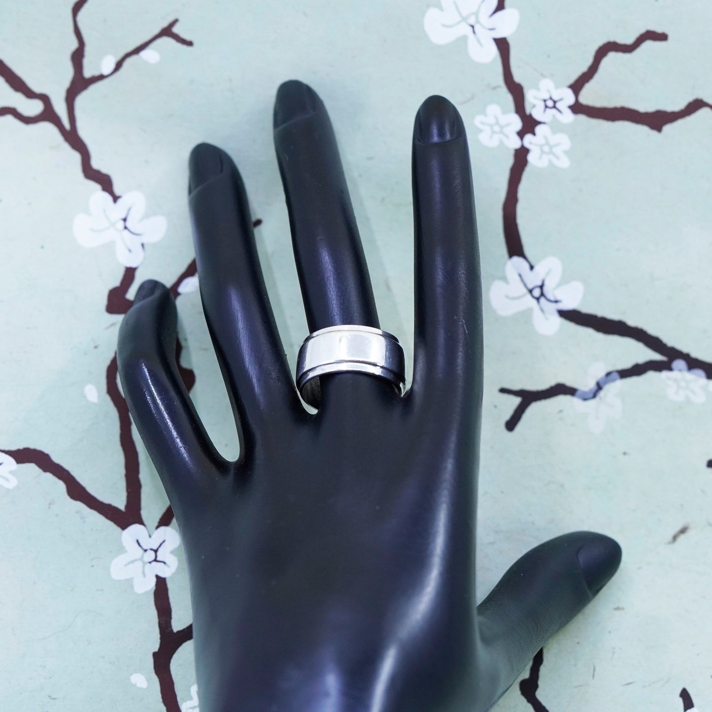 Size 8.75, vintage sterling silver handmade ring, 925 wide band