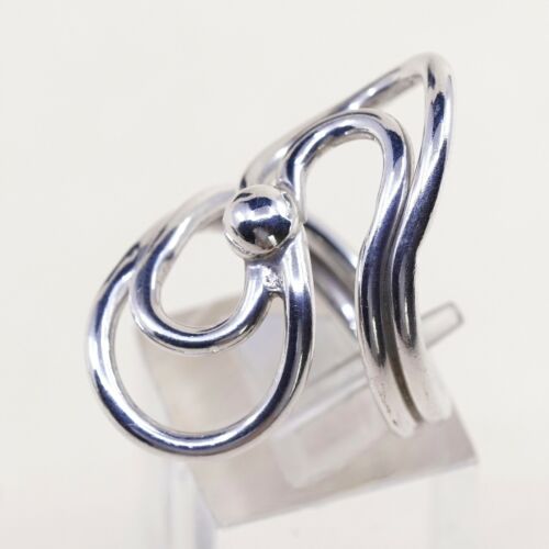 Sz 6, Vtg Sterling Silver Handmade Ring, 925 Silver Band W/ swirl N Bead