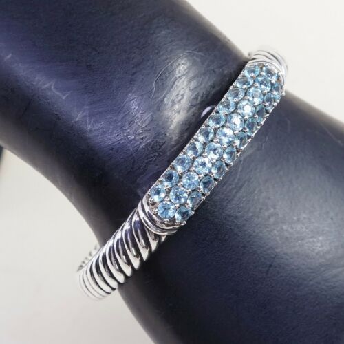 6.25”, Vintage Sterling Silver cuff, 925 Cable Bracelet W/ Blue Cz, stamped 925