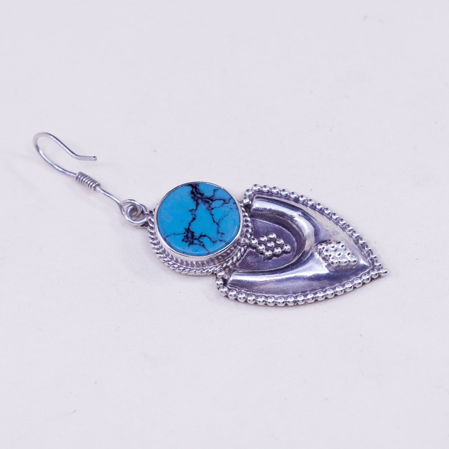 Vintage Sterling 925 silver handmade earrings, with round turquoise and beads