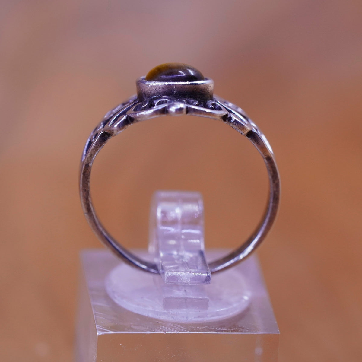 Size 7.5, vintage Sterling 925 silver handmade ring with golden tiger eye