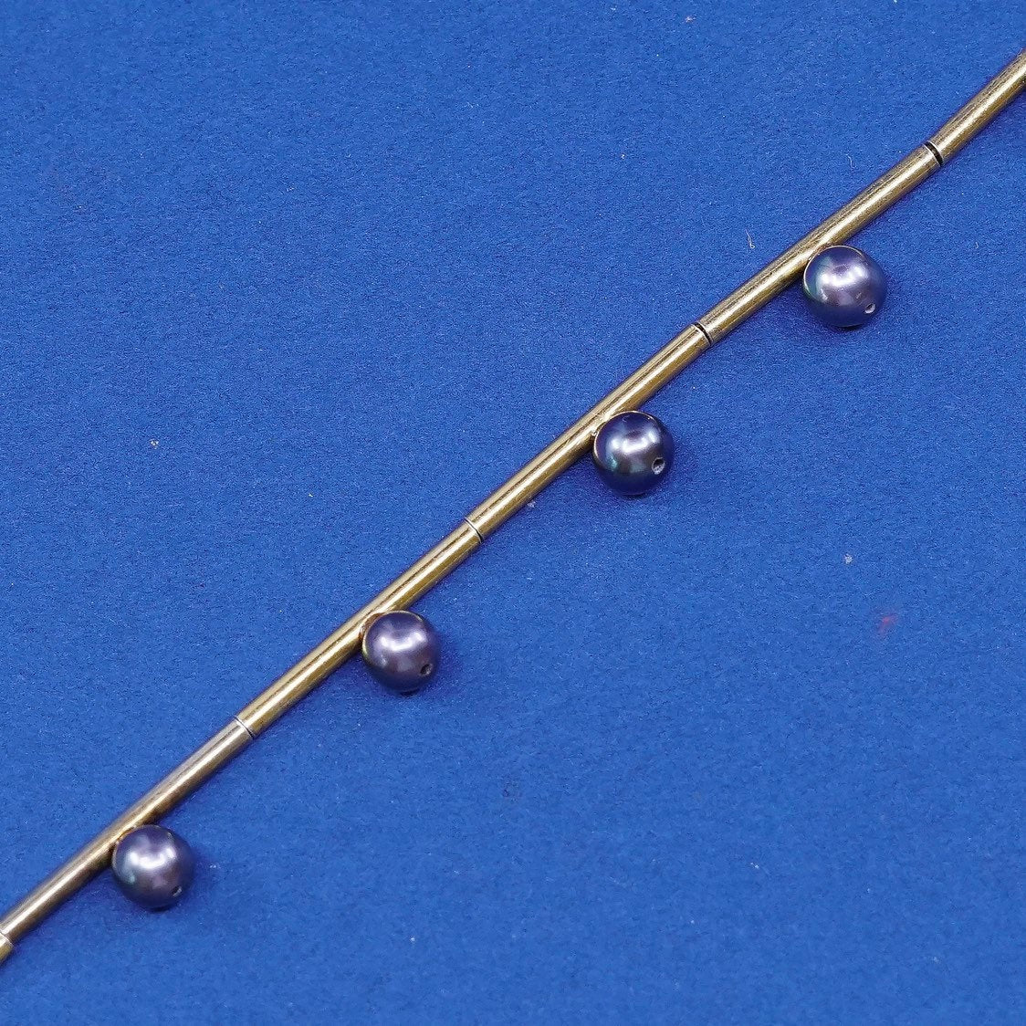 8", vermeil gold sterling silver handmade bracelet, 925 bar chain w/ pearl bead