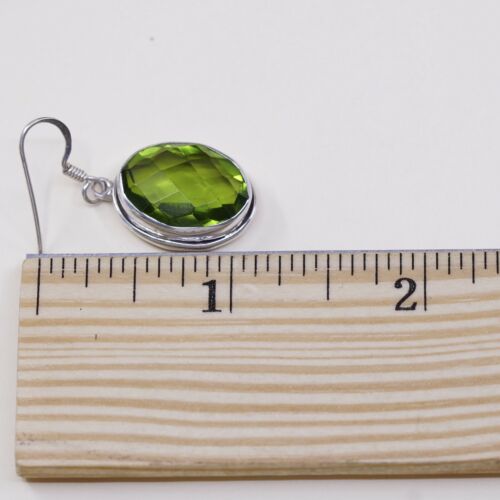 Vtg STERLING 925 SILVER Handmade earrings with Green Cushion Cut Crystal dangles