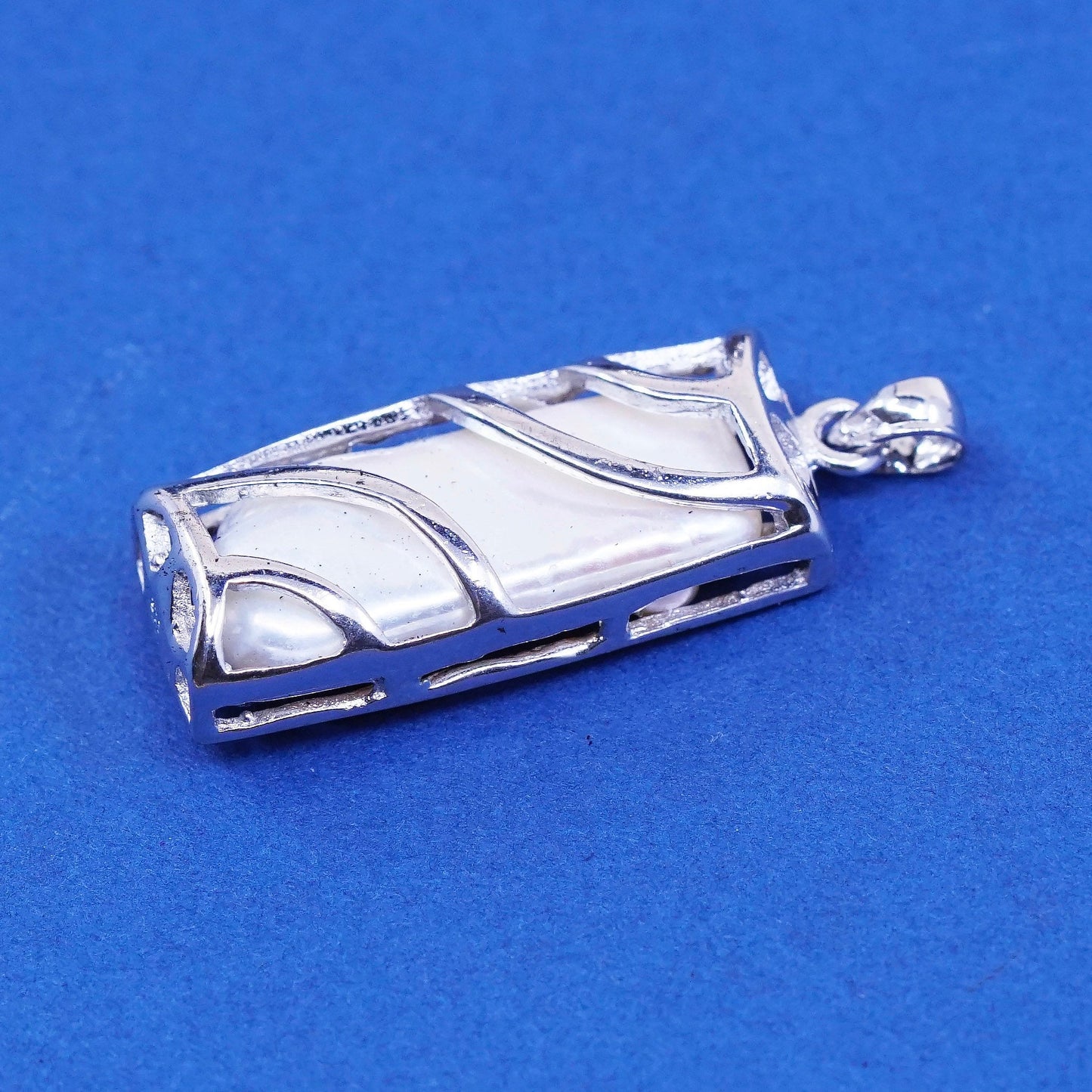 Vintage Sterling silver handmade, 925 pendant with long pearl