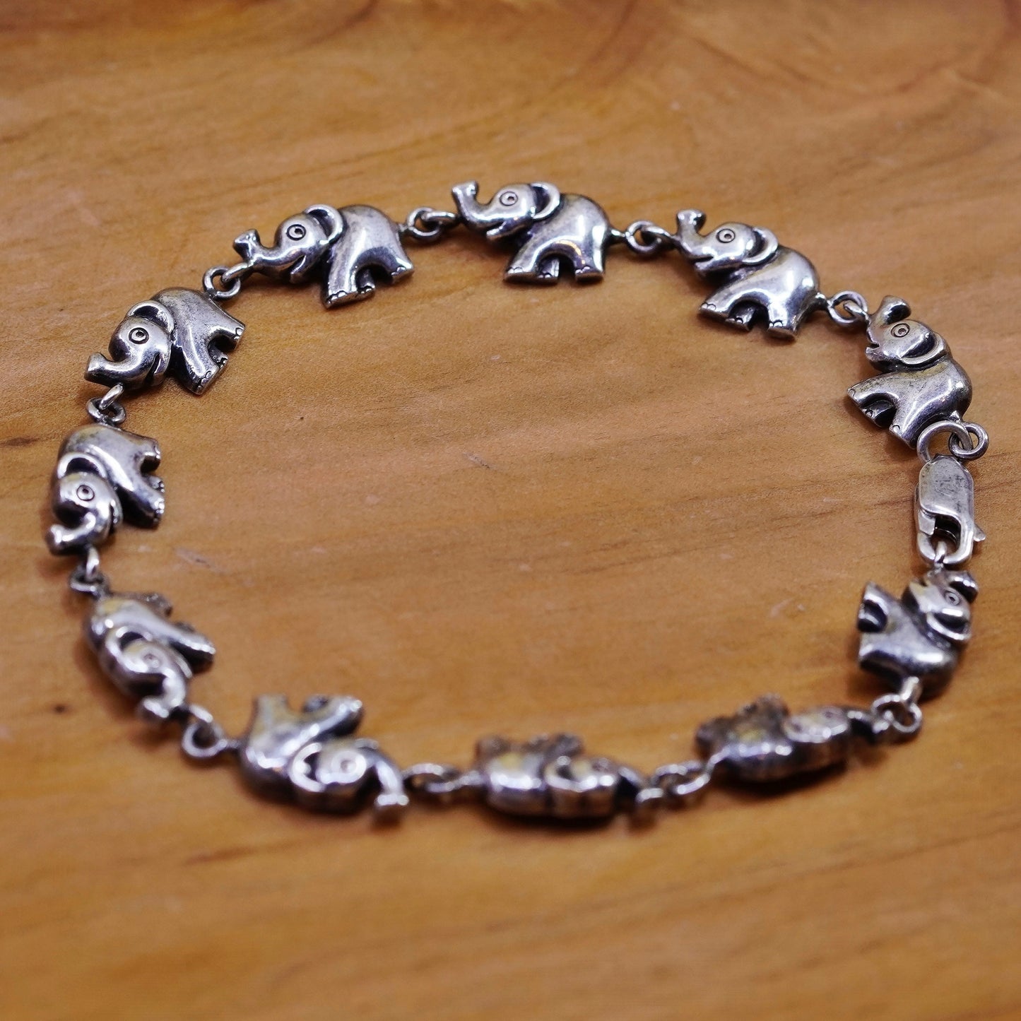 8”, vintage Sterling silver handmade bracelet, 925 elephant chain