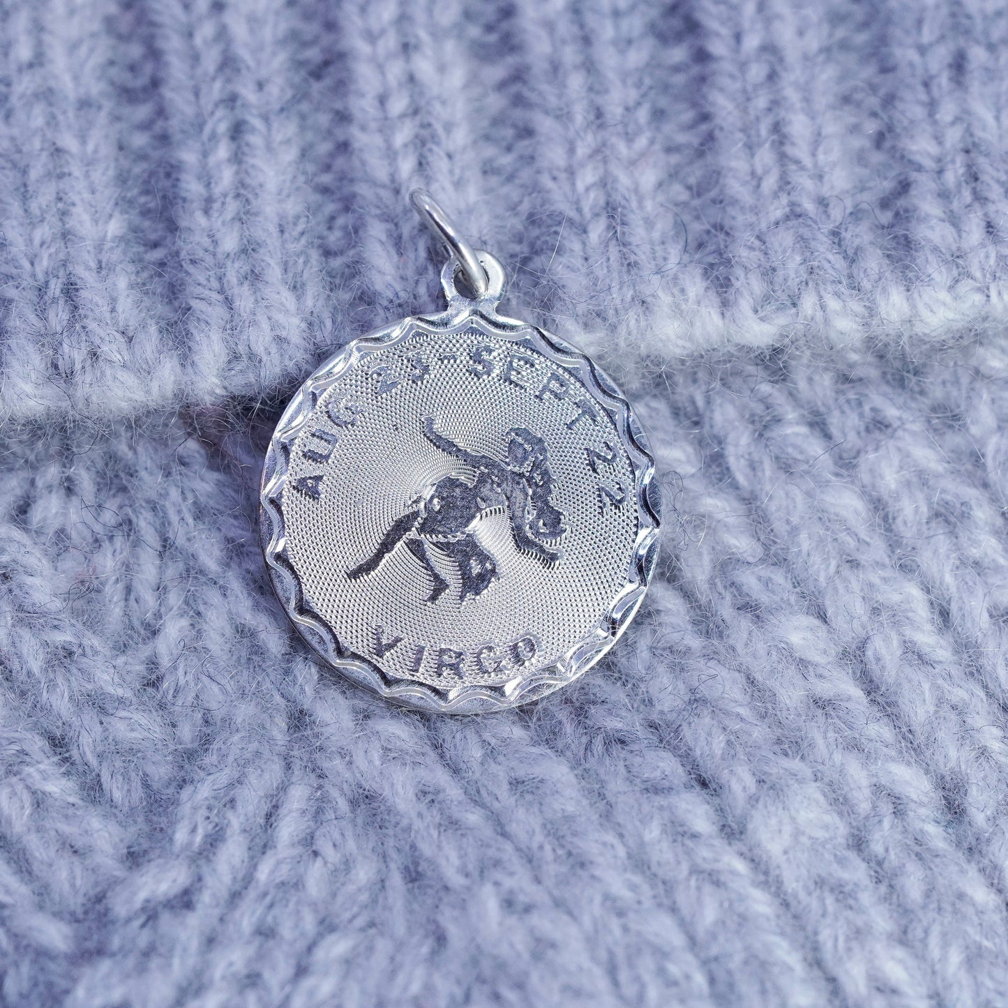 Vintage sterling 925 silver handmade sign Virgo tag pendant