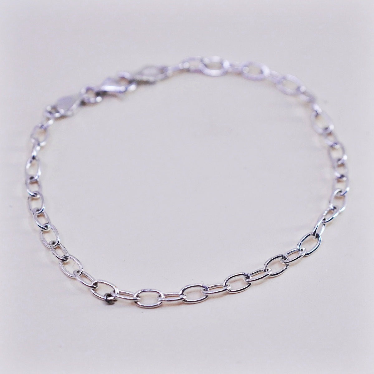 7.5”, 4mm, Vintage sterling silver handmade bracelet, 925 oval chain