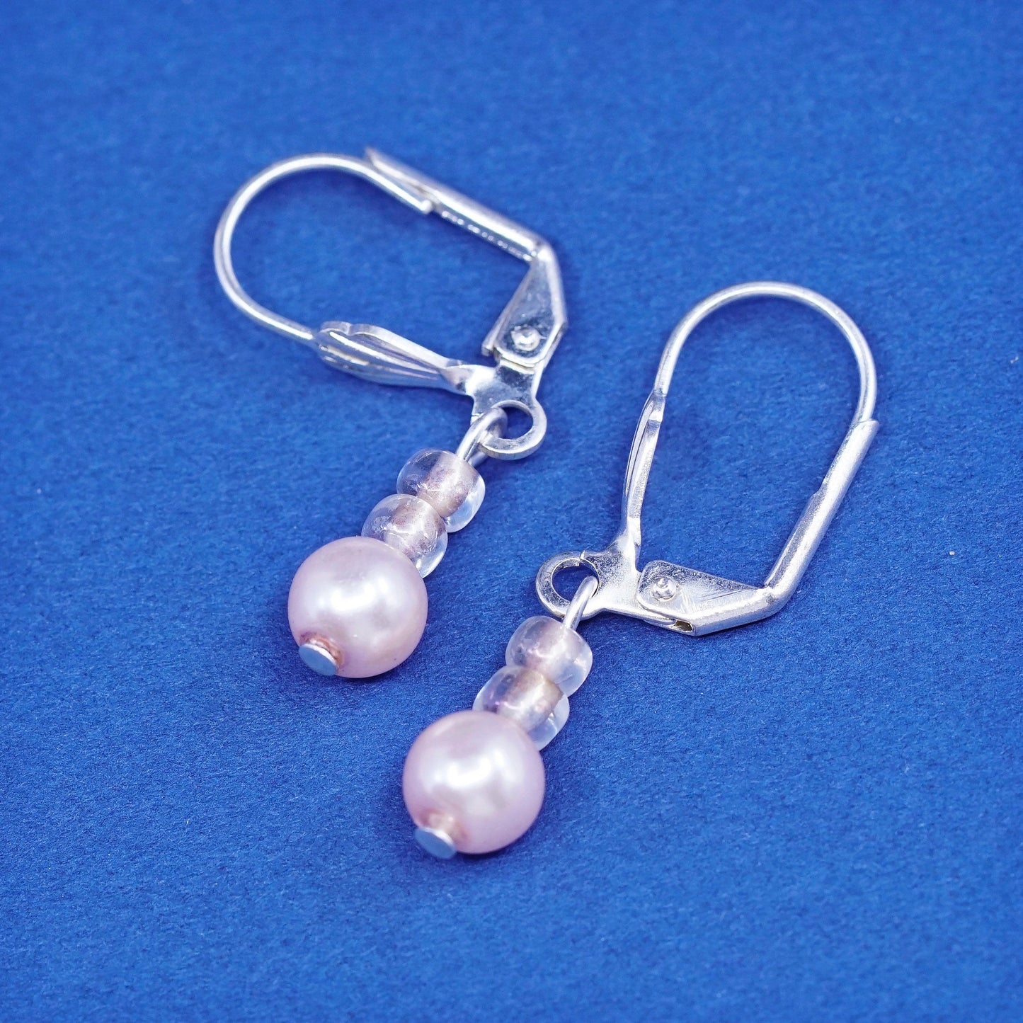 Vintage Sterling 925 silver handmade earrings with pearl and crystal drops