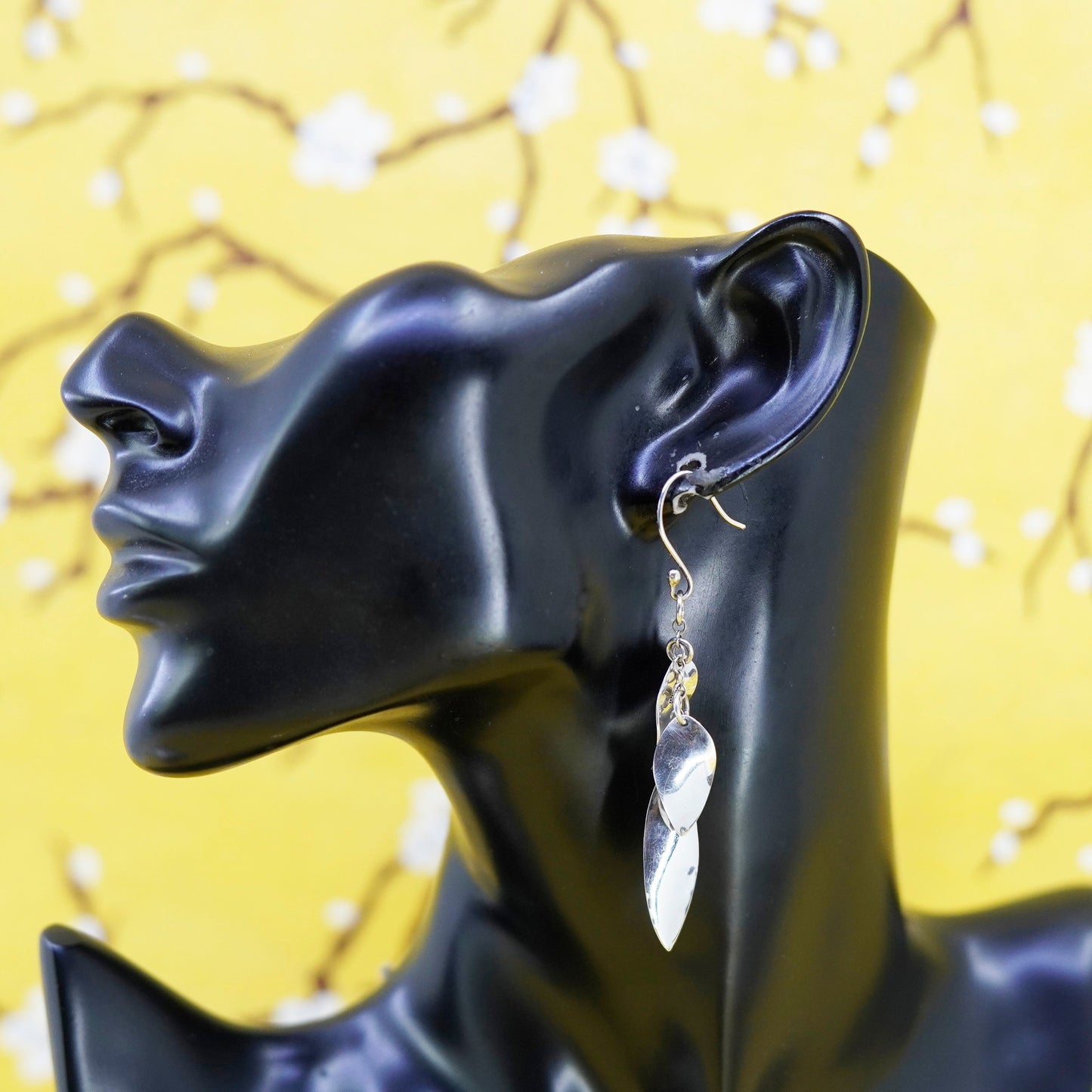 Vintage Sterling silver handmade earrings, 925 leaves drops