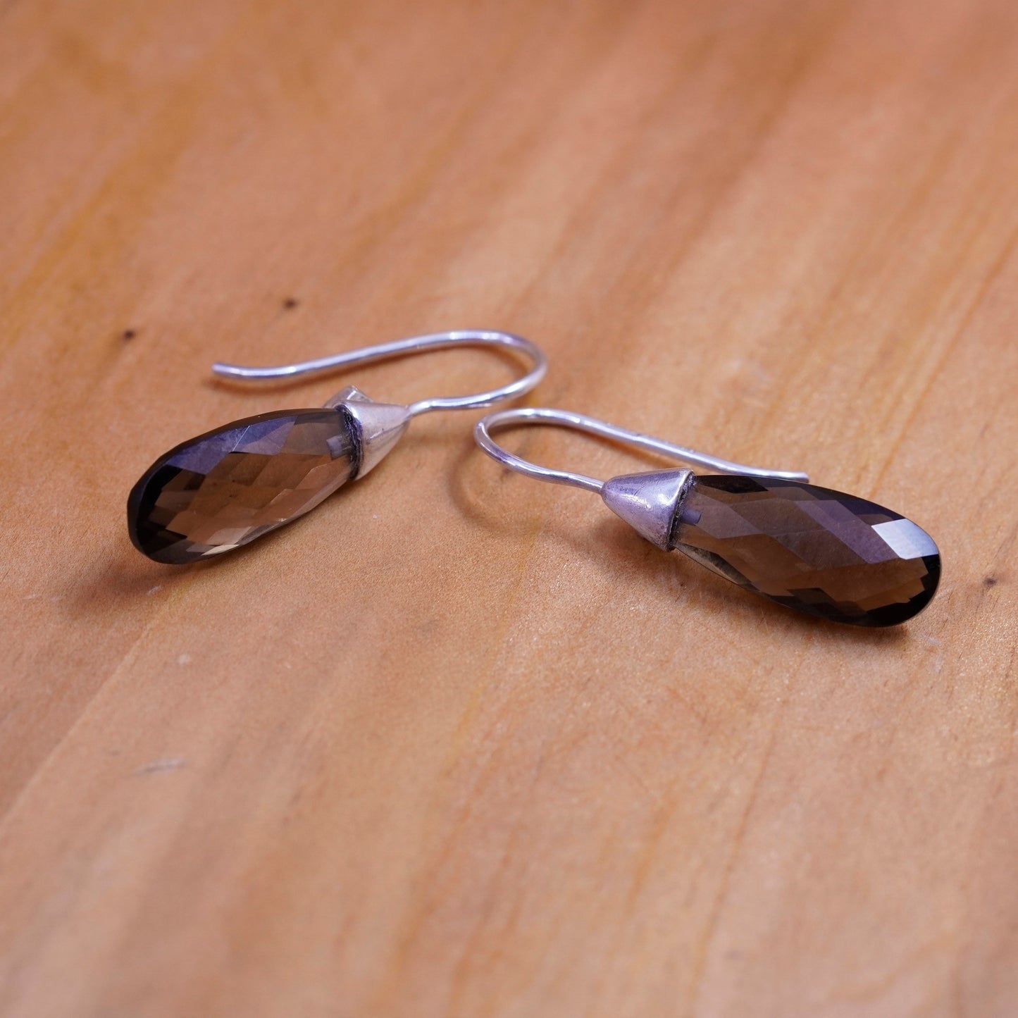 Vintage Elle Sterling 925 silver earrings with teardrop smoky topaz and ruby