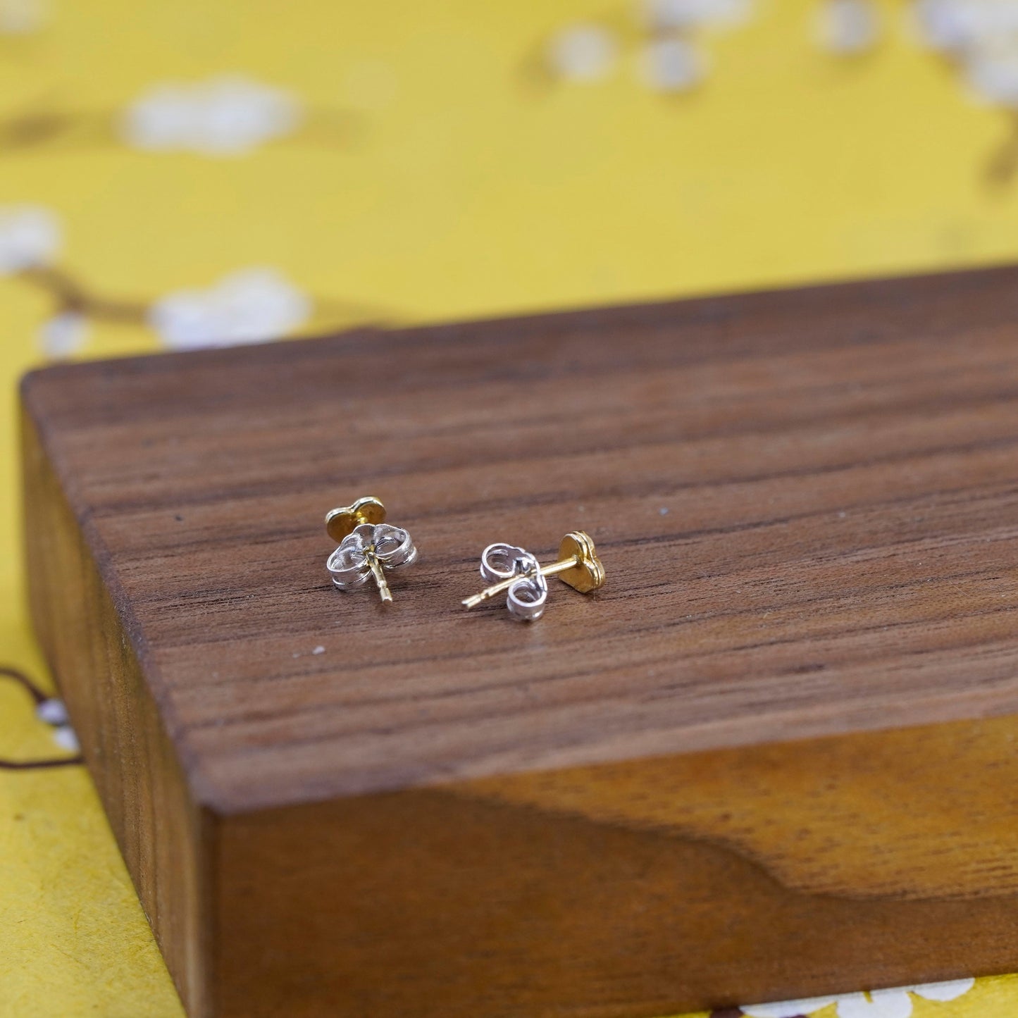 vintage vermeil gold over Sterling 925 silver enamel heart studs, earrings