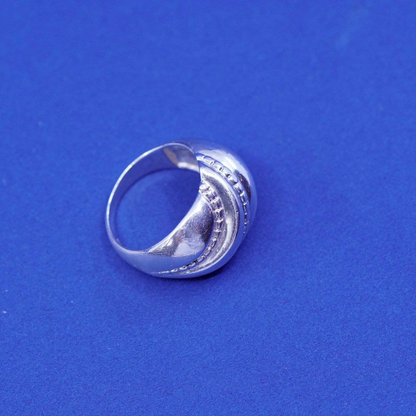 Size 6.5, vtg Sterling silver handmade ribbed ring, 925 statement band w/ wave