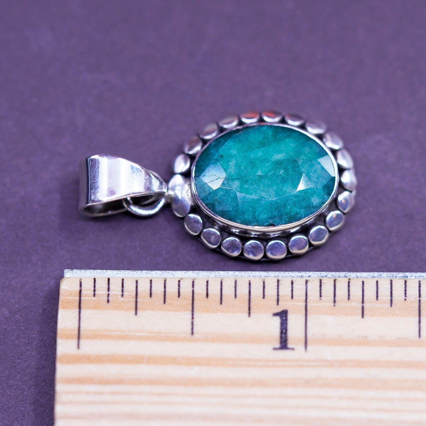Samuel Benham Bjc Sterling 925 silver handmade pendant with oval emerald bead