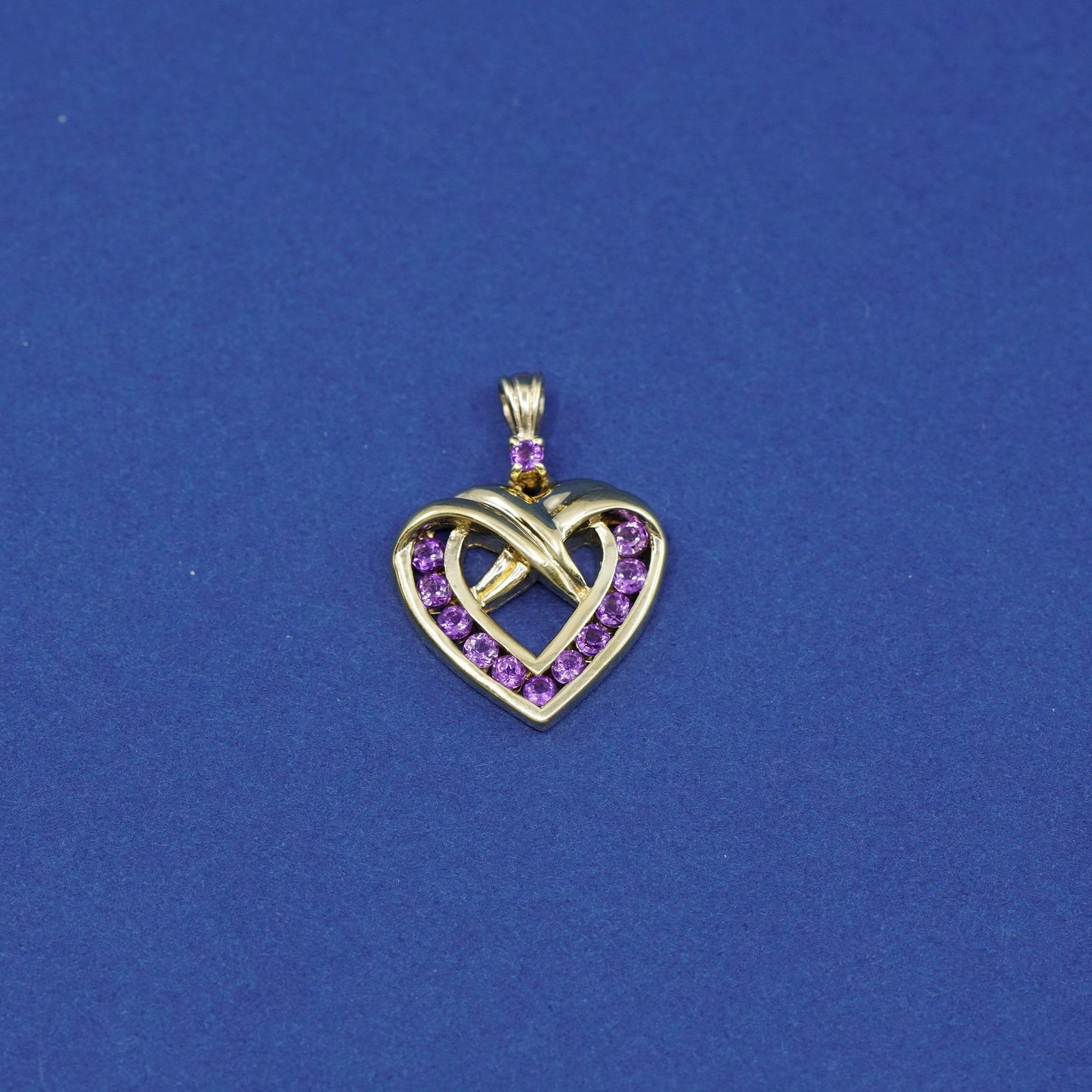 Vintage vermeil gold over Sterling silver handmade pedant, 925 heart amethyst