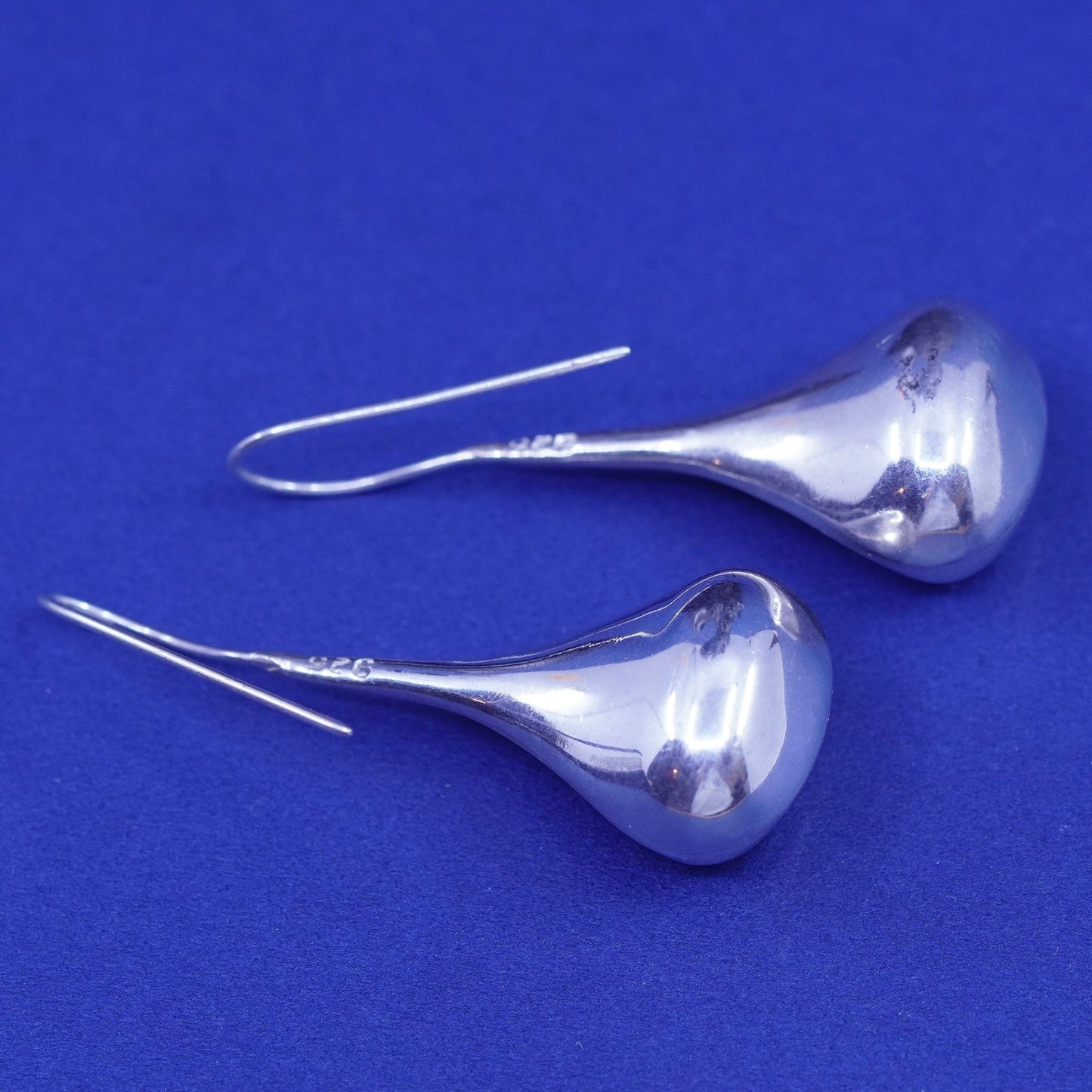 Vintage sterling silver handmade earrings, minimal 925 teardrop drops