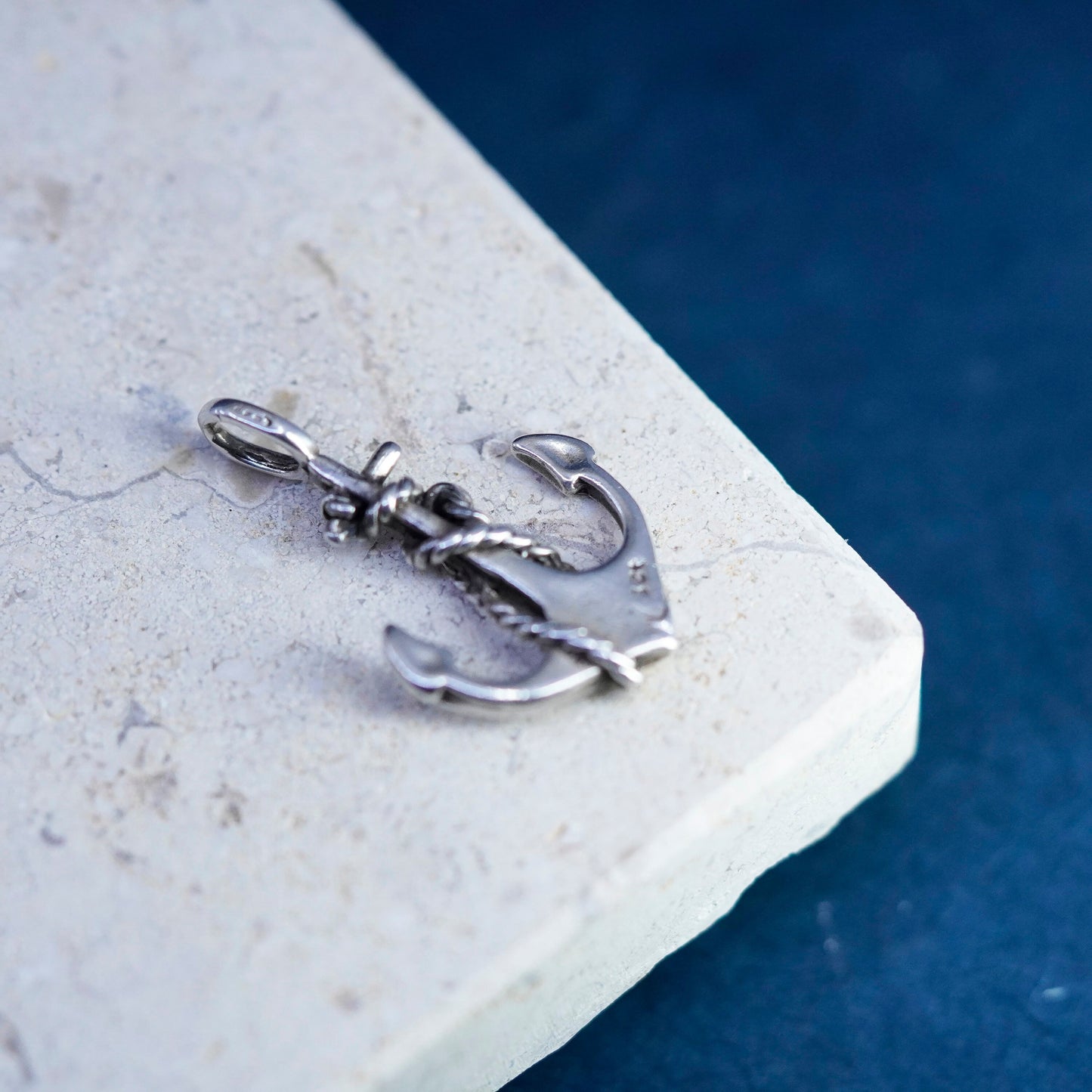vintage Sterling silver handmade pendant, 925 ship anchor with cable around