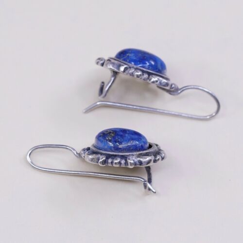 Vtg M 925 Sterling Silver Handmade Earrings W/ Lapis Lazuli N Bead Bali Detail