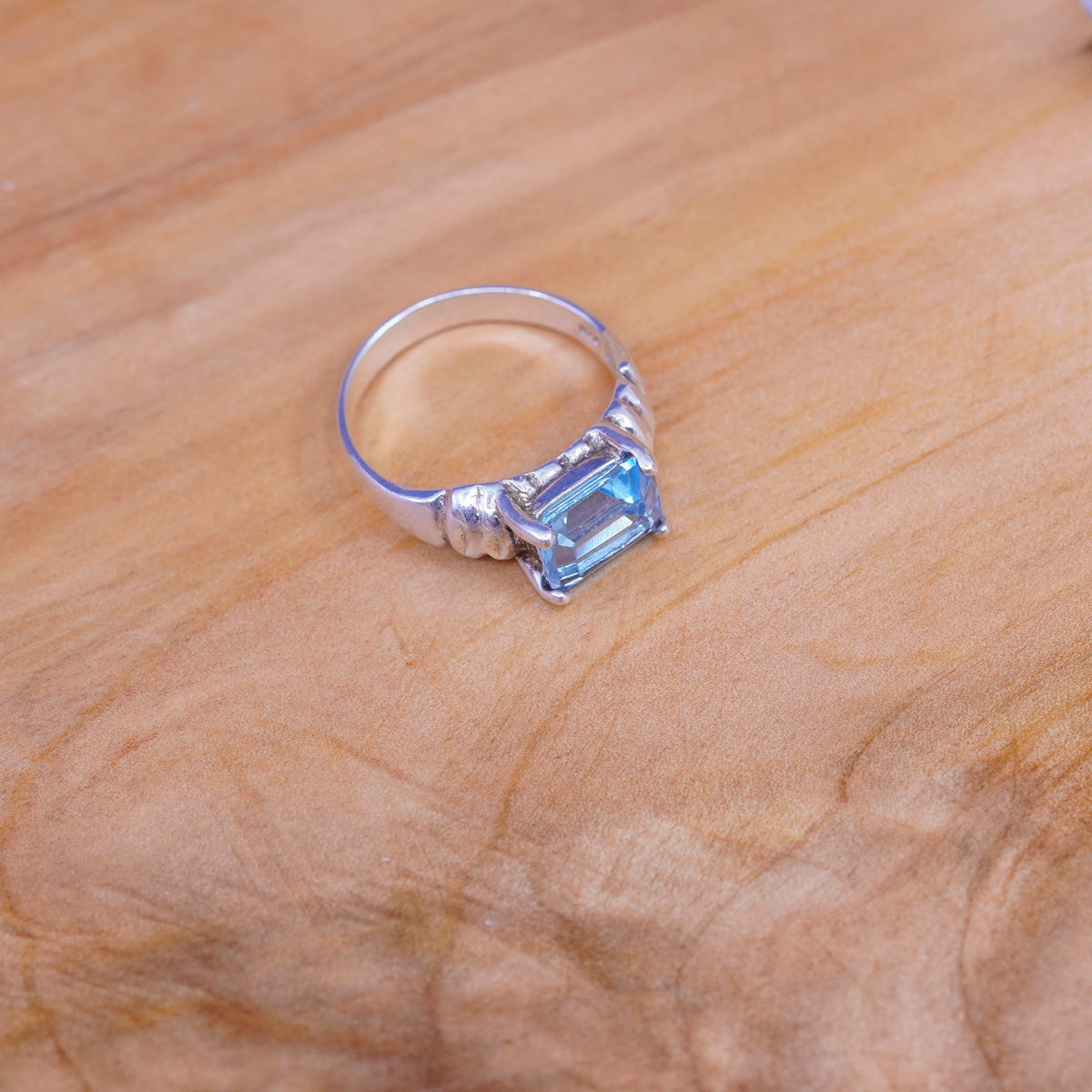 Size 8, vintage Sterling 925 silver handmade ring with blue topaz