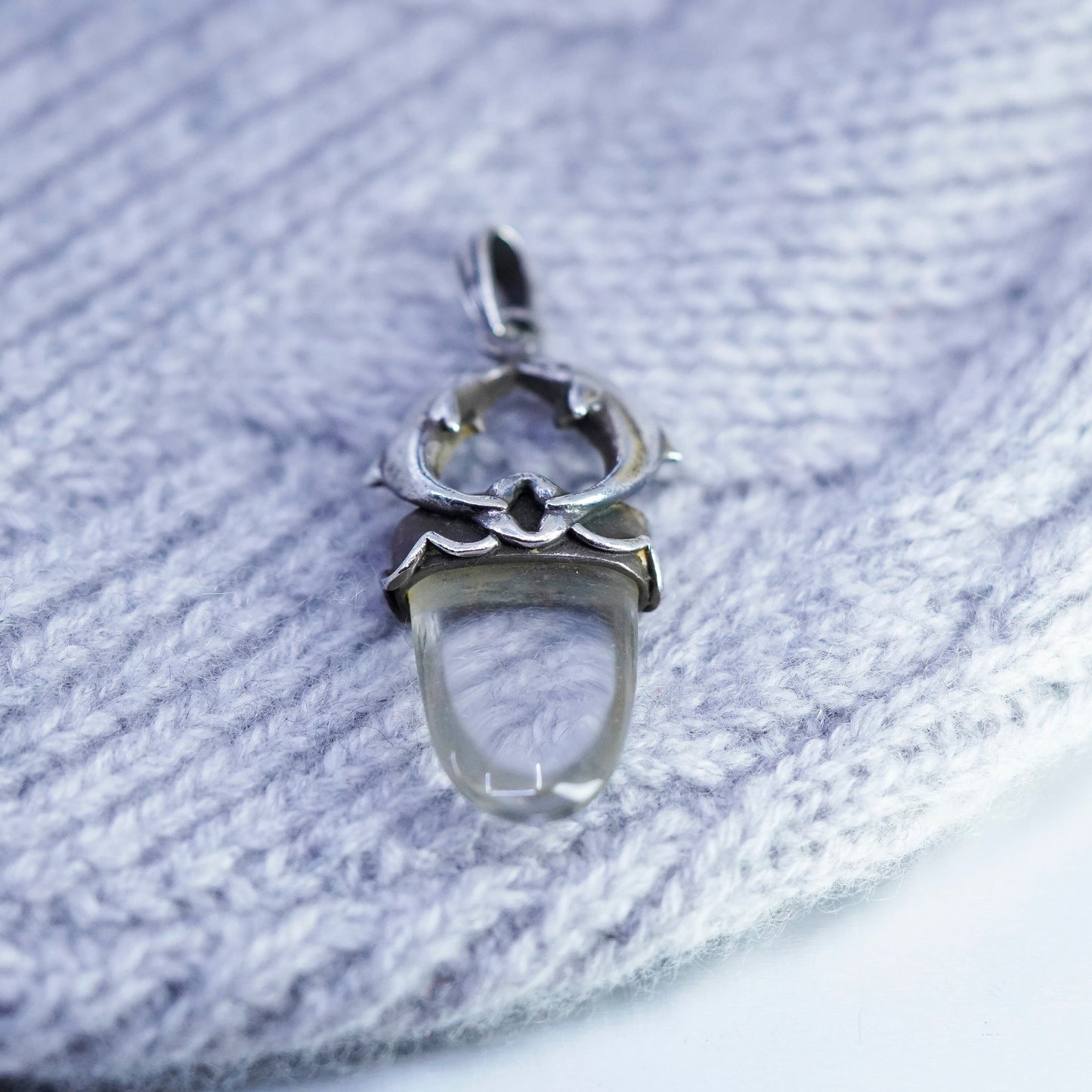 Vintage sterling 925 silver healing crystal pendant with dolphin lovers