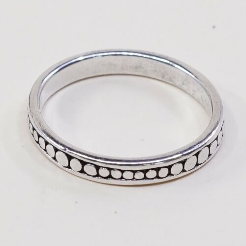 Size 8.5, Vtg stackable Sterling Silver Handmade Ring 925 Band W/ Beads