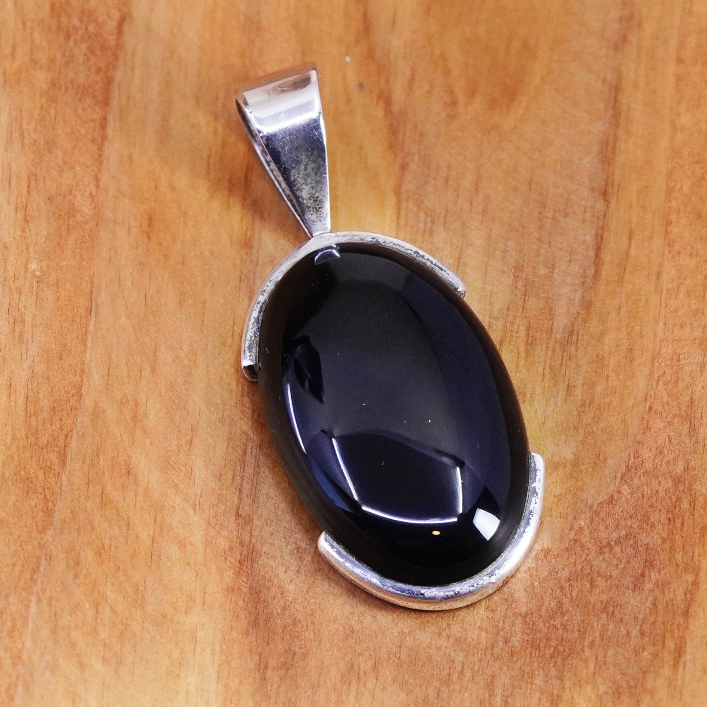 Vintage Sterling 925 silver handmade pendant with oval obsidian