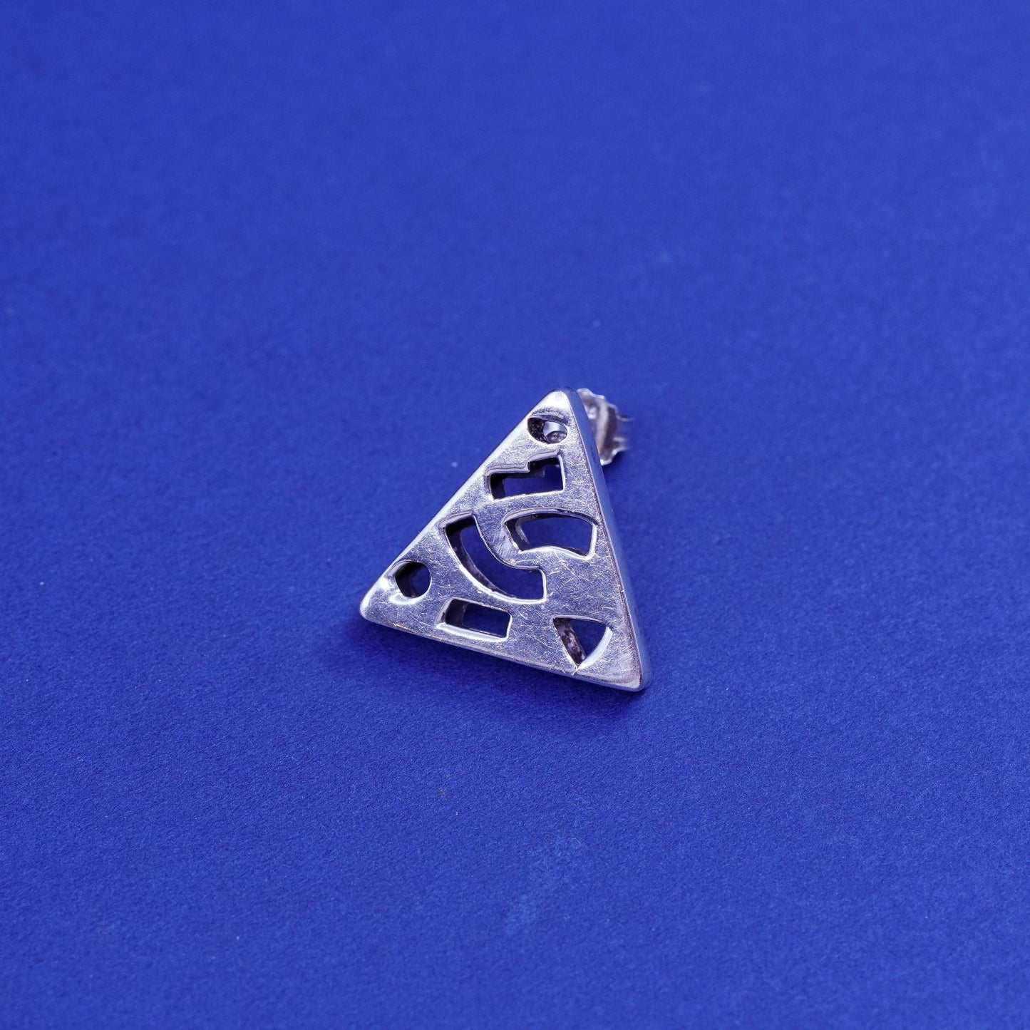 vintage Sterling silver handmade earrings, filigree 925 triangular studs