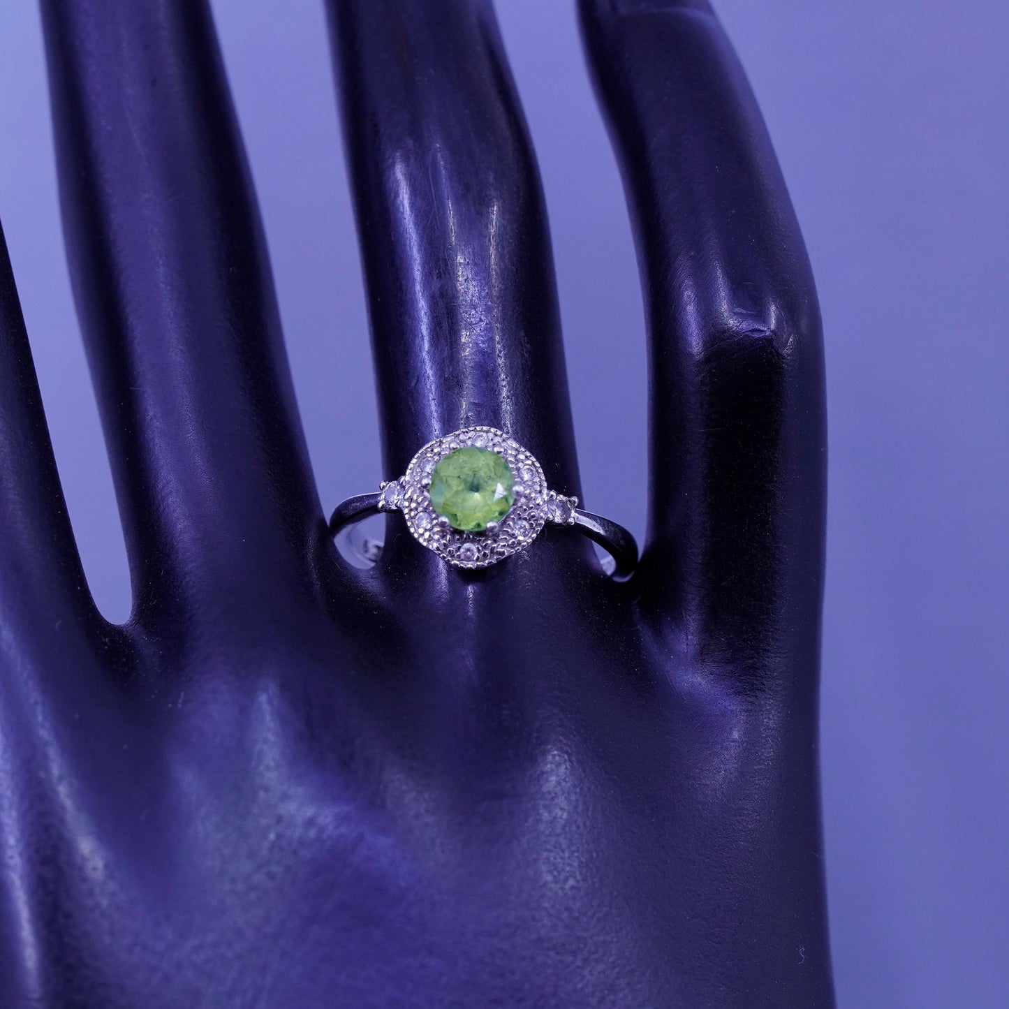 Size 9.25, vintage Sterling 925 silver handmade ring with peridot and diamond