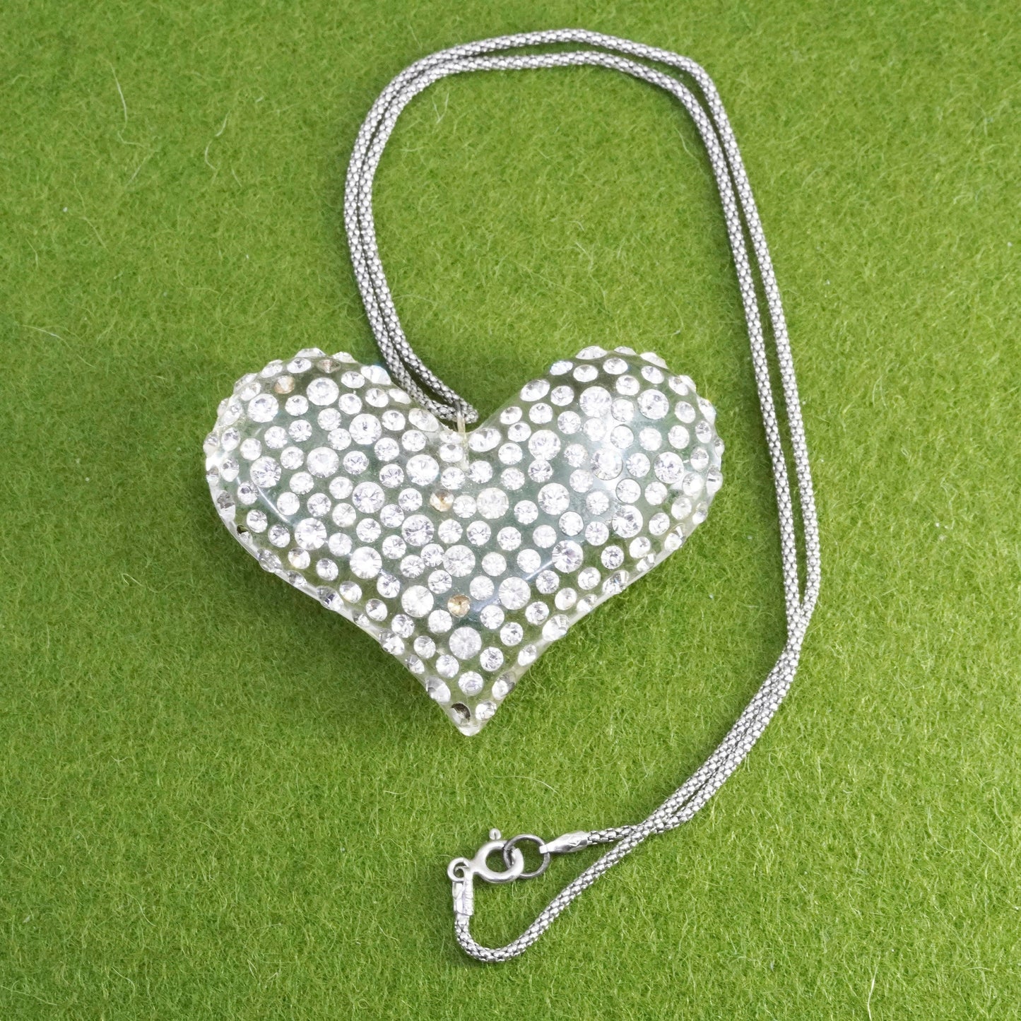 16”, sterling silver handmade necklace, 925 popcorn chain resin heart Pendant