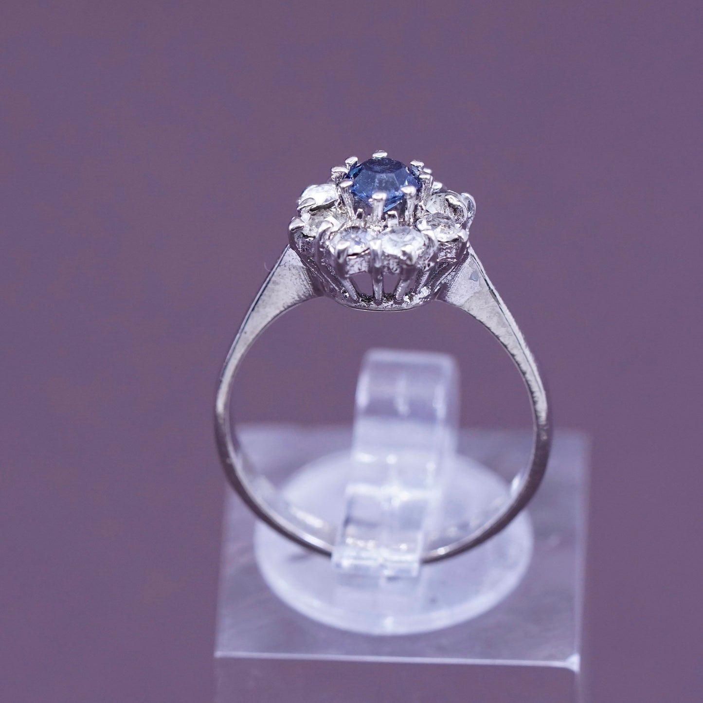 Size 6.5, vintage Sterling 925 silver handmade ring with crystal and sapphire