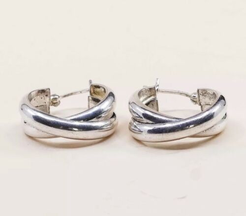 0.75”, Vtg Sterling Silver Hoops, solid 925 silver simple, Entwined earrings