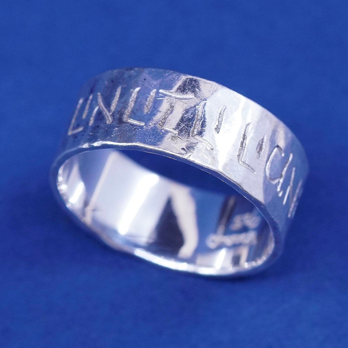 sz 7, vtg Sterling silver handmade ring, 925 band w/ Hammered