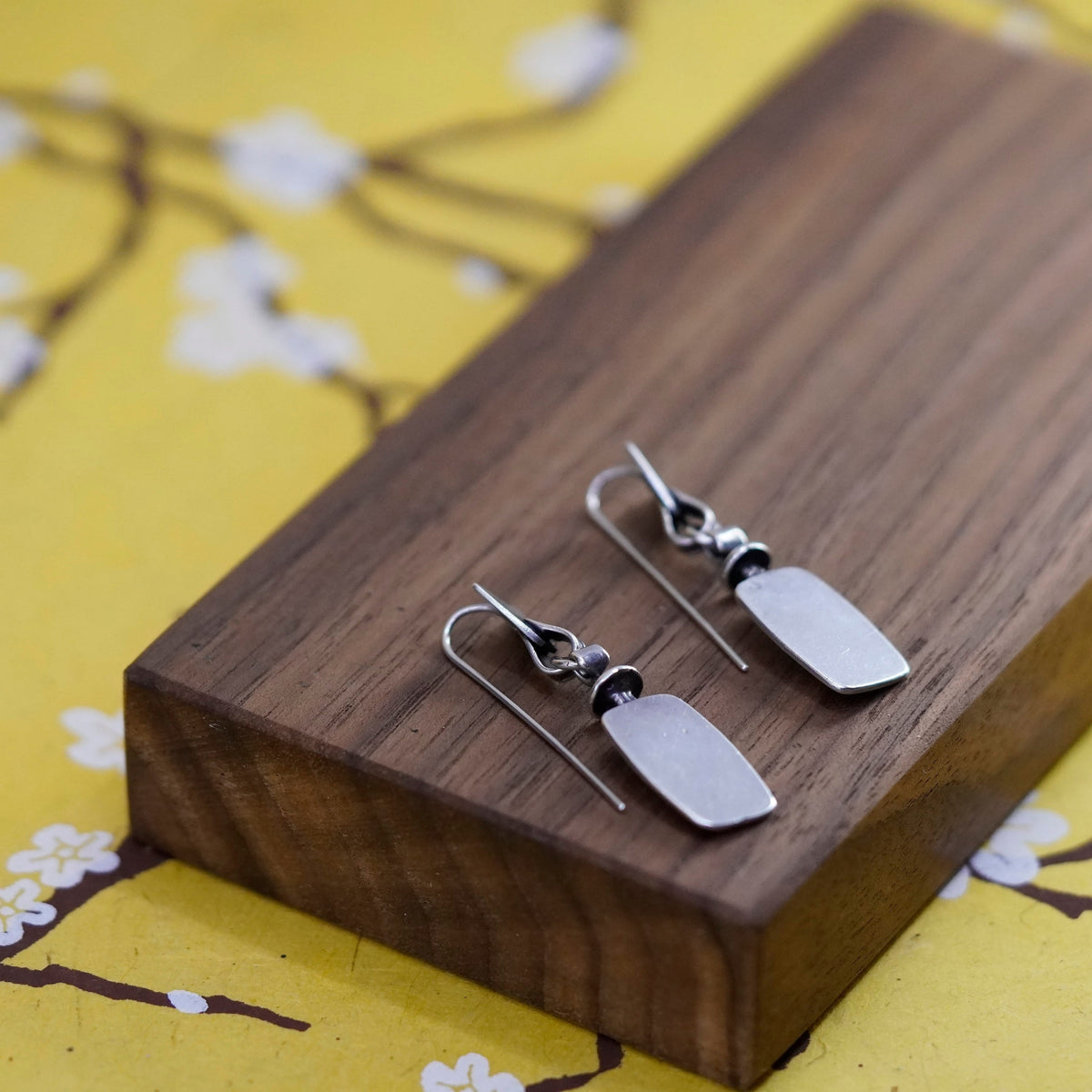 Vintage Sterling silver handmade earrings, modern 925 rectangular tag
