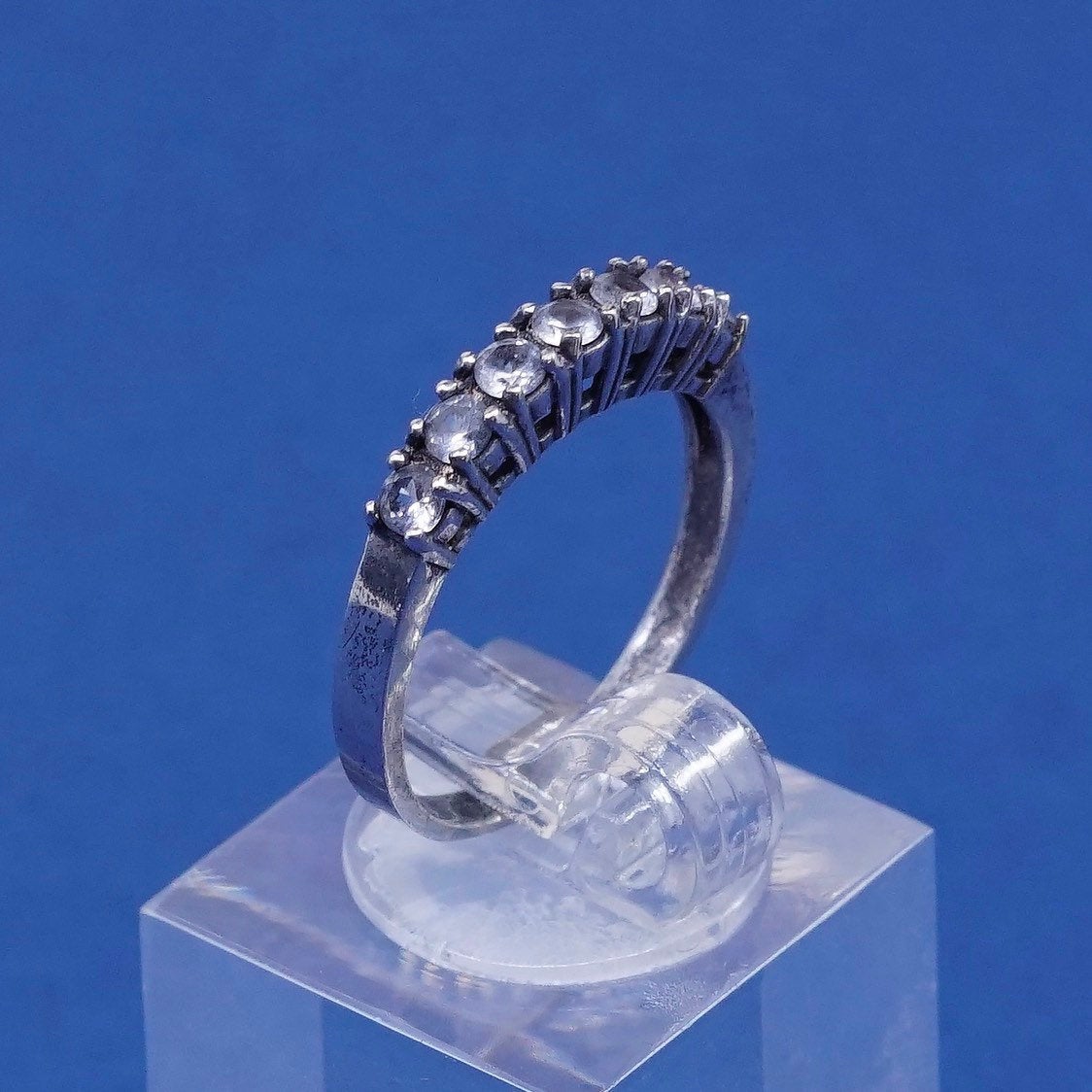 Size 7, vtg Sterling silver engagement ring, 925 band w/ clear crystal